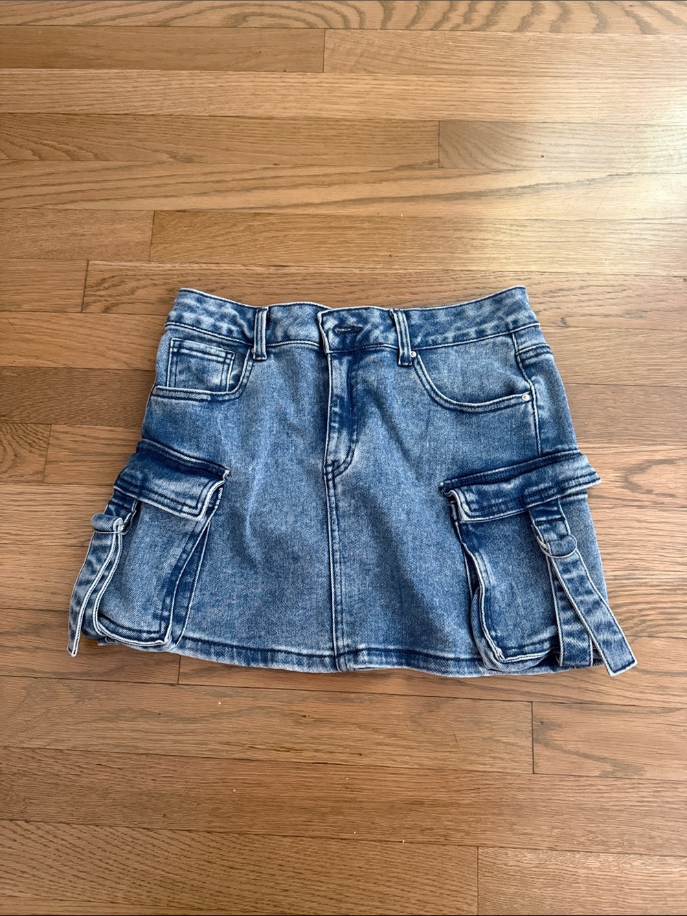 Wax Jean Blue Denim Cargo Mini Skirt
